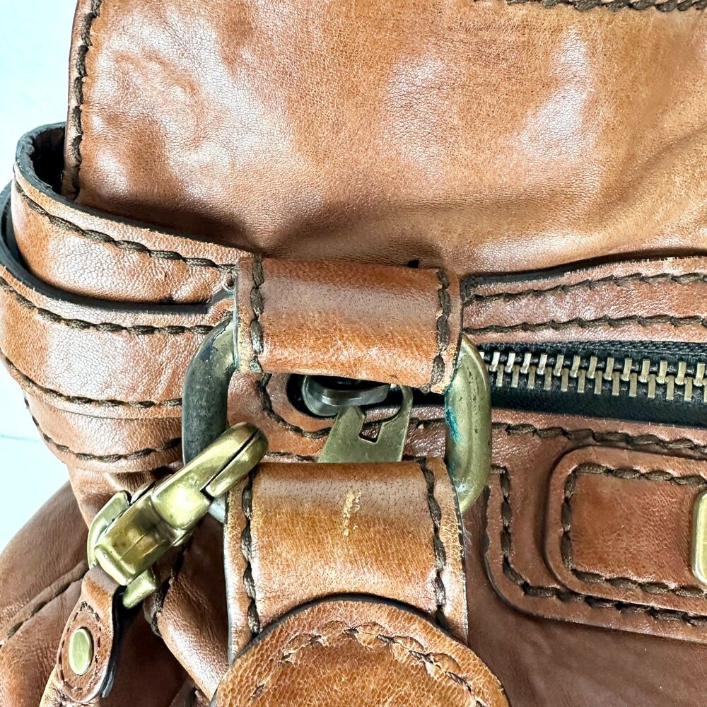 Fossil Fifty Four Vintage Leather Satchel Bag Purse Cognac Brown Y2K Key Charm - Picture 8 of 13